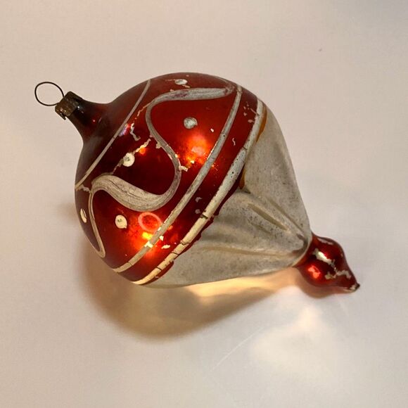 Vintage Mercury Glass Hand Painted Fluted Christmas ornament - Picture 1 of 5